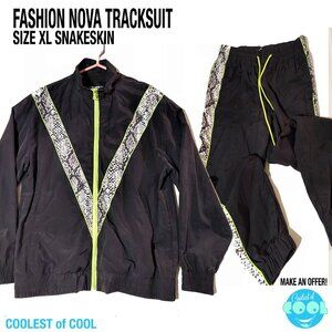 Fashion Nova Track suit XL make you Hiss snake skin full zip jacket pants NWT